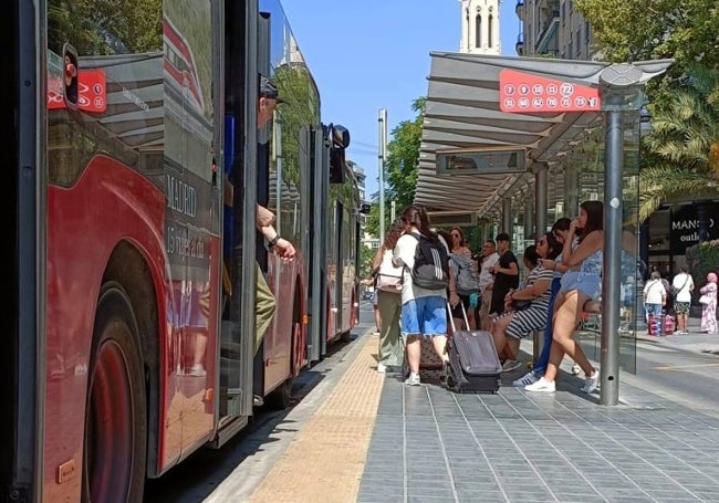 Pavimento rugoso en el bordillo de una de las paradas de la EMT.