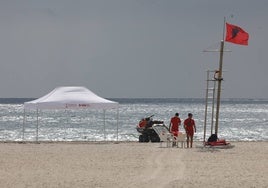 Uno de los arenales del Saler con bandera roja tras el vertido de fuel.