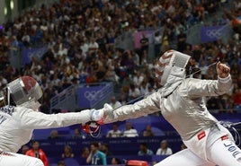 Nada Hafez, la atleta egipcia, durante su último combate