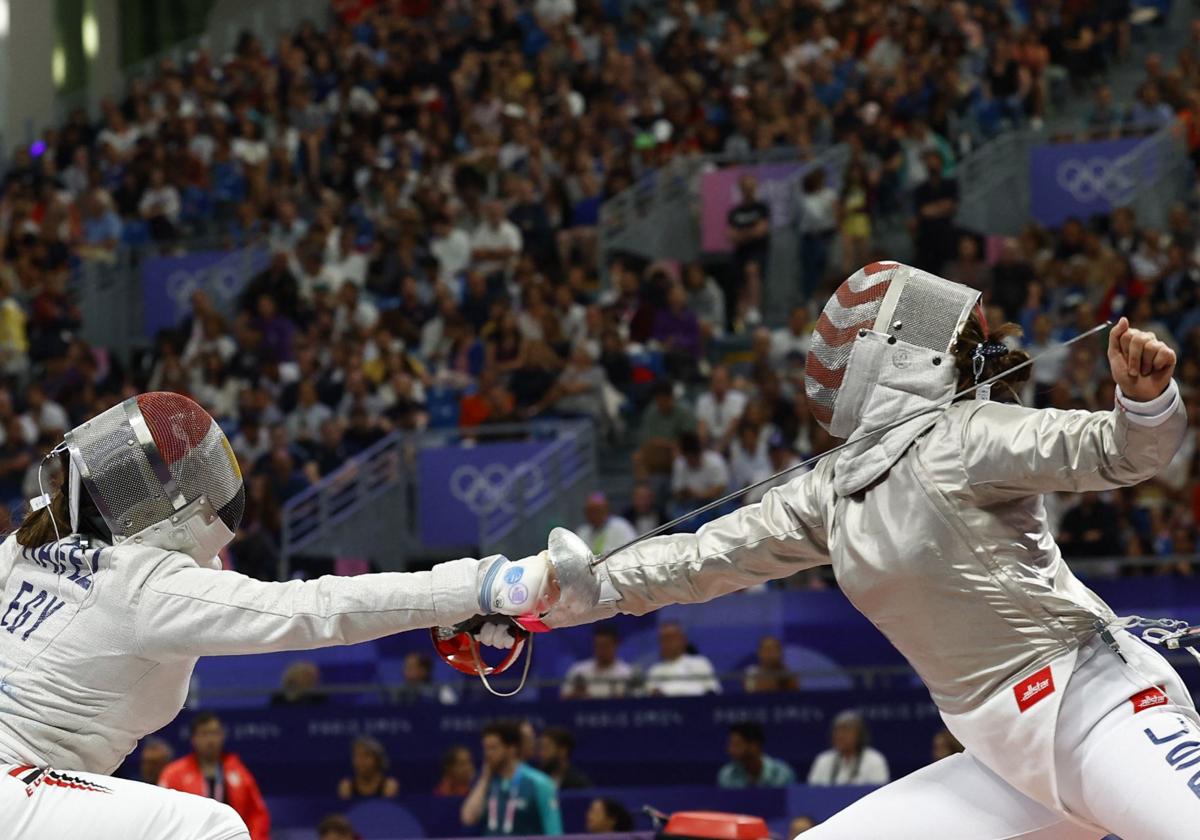 Nada Hafez, la atleta egipcia, durante su último combate