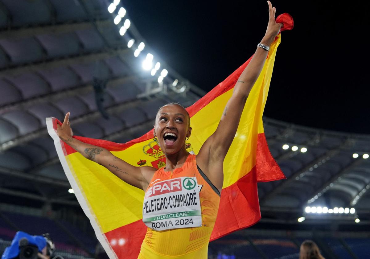 Ana Peleteiro celebra su victoria en el Campeonato de Europa de Triple Salto.