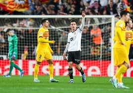 Guillamón celebra un gol durante un partido contra el Barcelona.