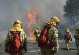 Efectivos de bomberos durante un la extinción de un incendio.