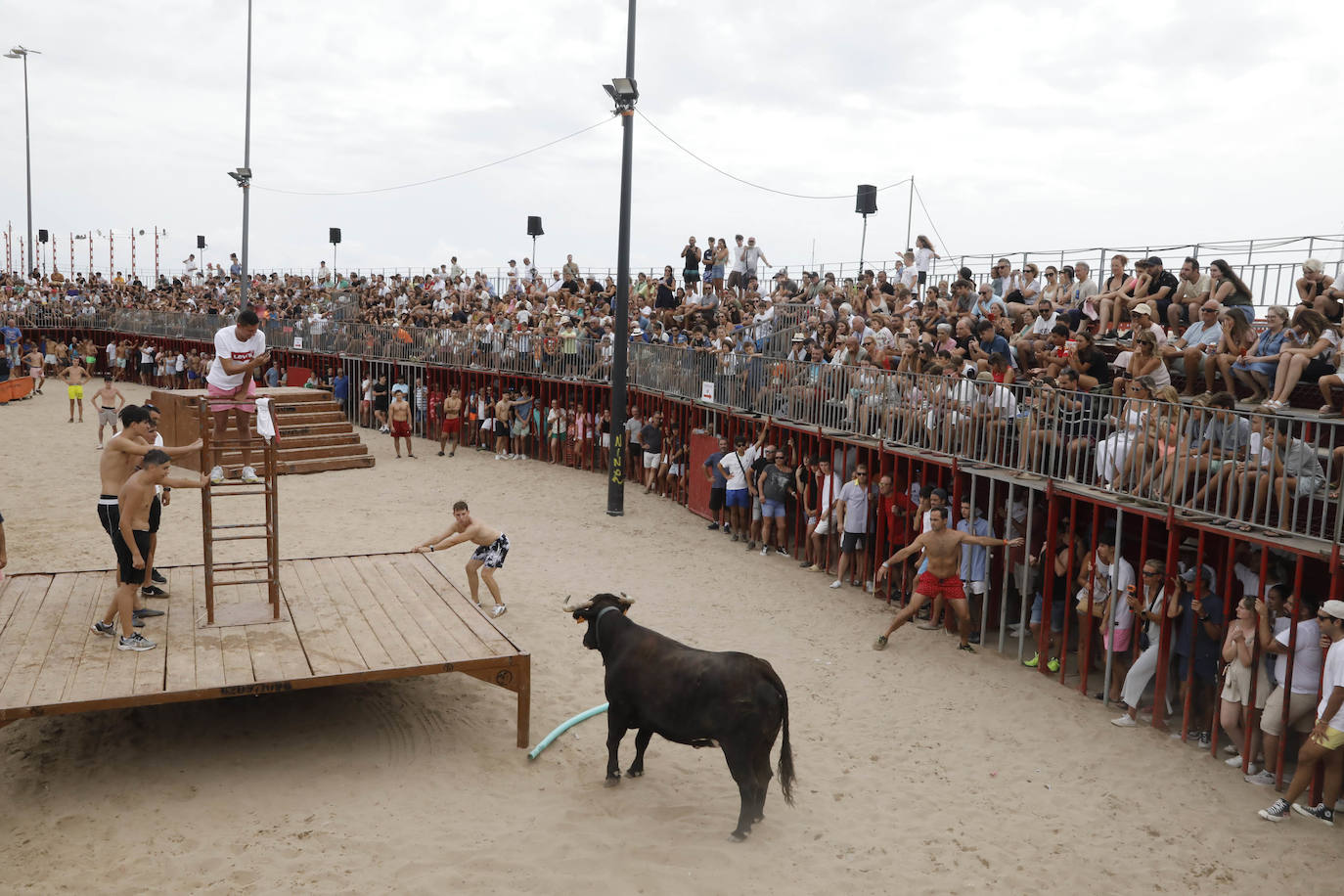 Imagen principal - Éxito del baret y de los bous a la mar de Xàbia en la sesión inaugural