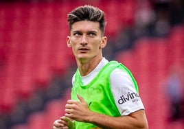 Pepelu, durante el entrenamiento previo en el partido contra el Athletic de Bilbao