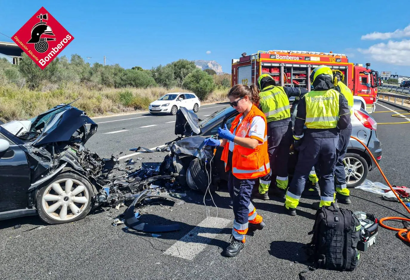 Heridas tres personas en un choque frontal en la N-332 a la altura de Ondara 