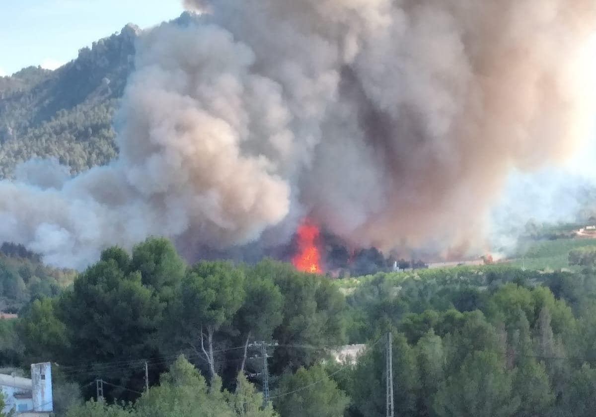 El incendio de Simat tiene tres focos y obliga ya a desalojar casas de campo 