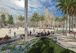 Recreación del proyecto Re-natura ganador del concurso de ideas para reformar la plaza del Ayuntamiento.