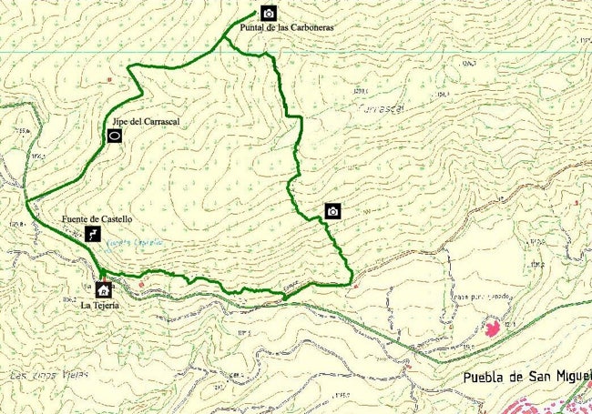 Mapa de la Ruta Verde de la Puebla de San Miguel.