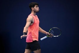 Alcaraz, en su partido en el ATP 500 de Pekín.