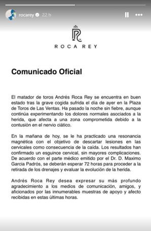 Comunicado oficial de Andrés Roca Rey.