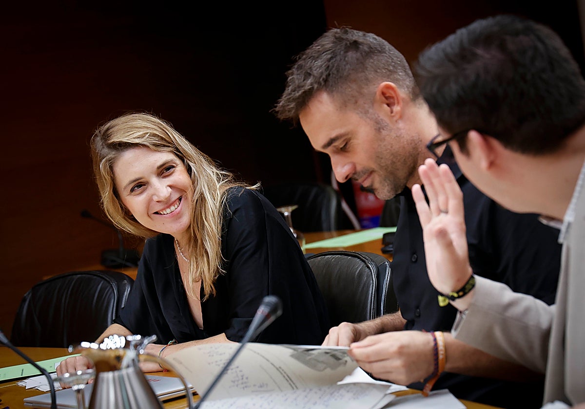 Espinosa, de Compromís, sonríe a Muñoz, de Vox, durante la comisión de Les Corts.