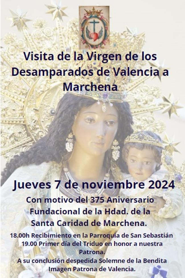 Cartel de la visita de la Virgen de los Desamparados de Valencia a Marchena.