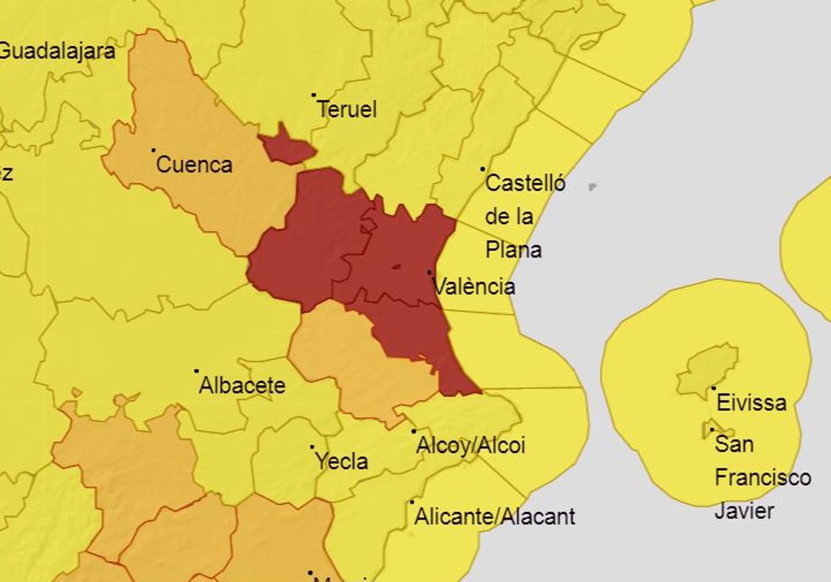 Mapa de avisos de Aemet para este martes.