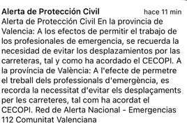 Protección Civil envía dos alertas urgentes a los móviles de Castellón y Valencia: inundaciones y evitar carreteras