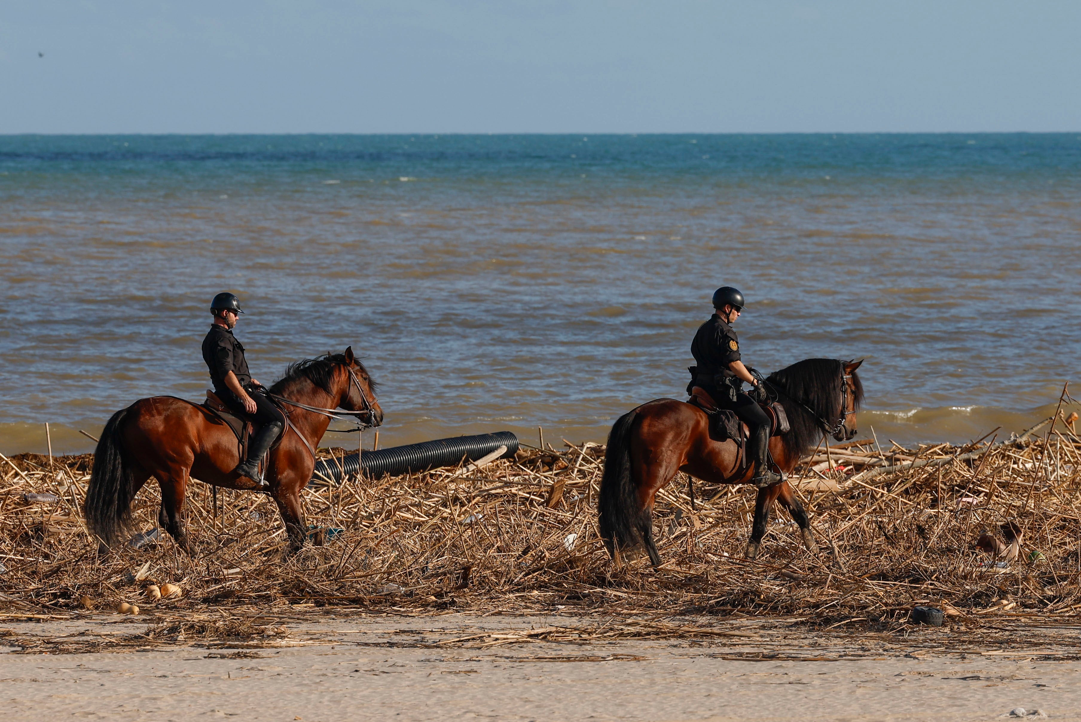 Policías peinan la playa del Saler tras la Dana.