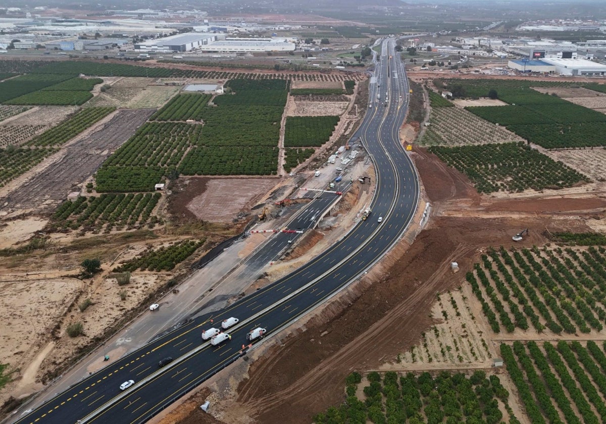 Imagen aérea del desvío provisional del 'bypass', antes de su conclusión.