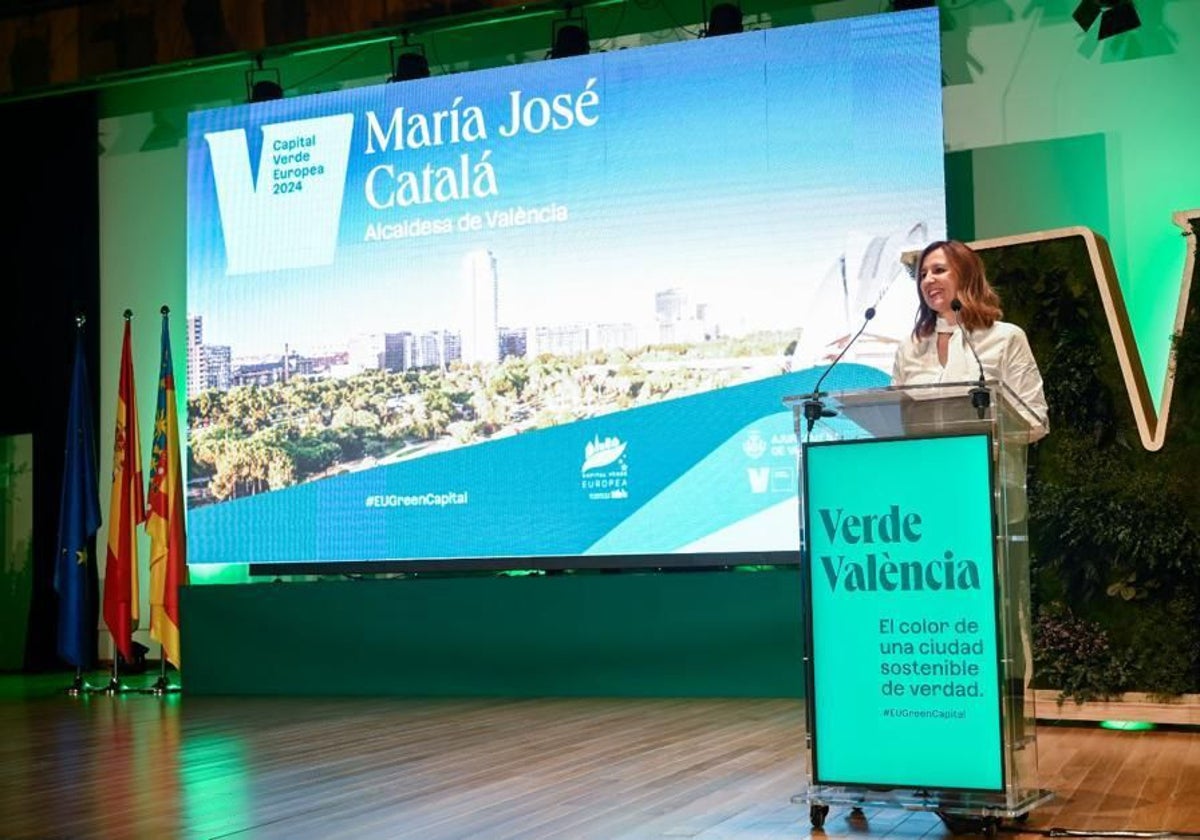 Intervención de la alcaldesa de Valencia, María José Catalá, en un acto de la Capitalidad Verde Europea.