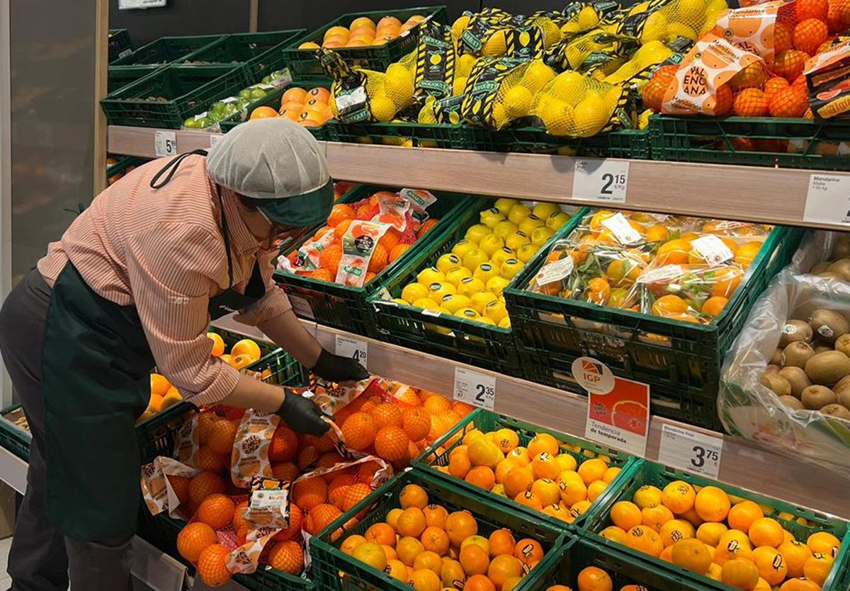 Venta de naranjas, mandarinas y limones en un Consum.