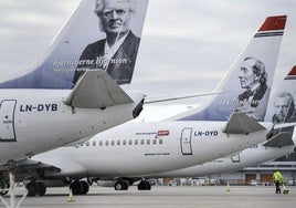 Aviones de Norwegian, en el aeropuerto de Estocolmo.