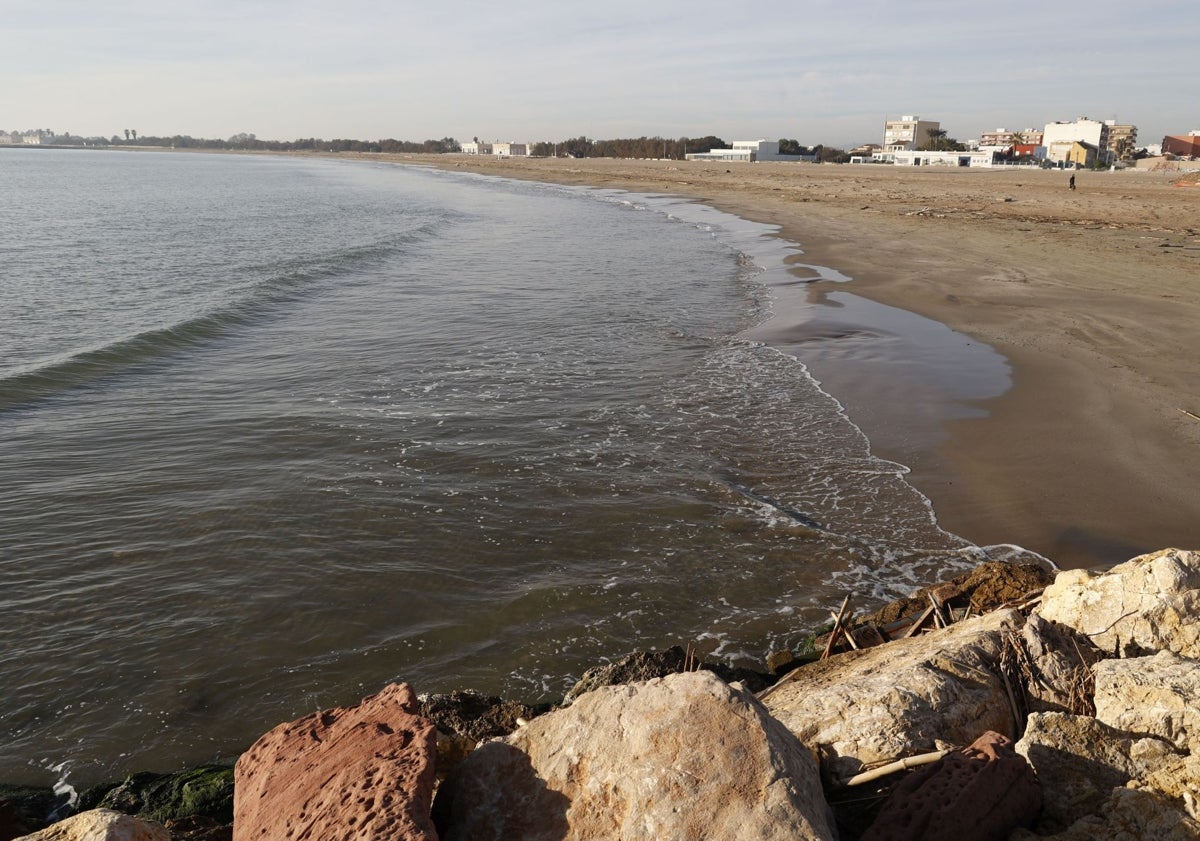 Imagen principal - Playa de Pinedo, ya limpia y a la espera de trasladar los troncos.