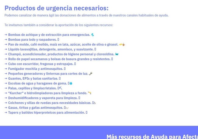 Interfaz de la página web de Naria sobre la dana.