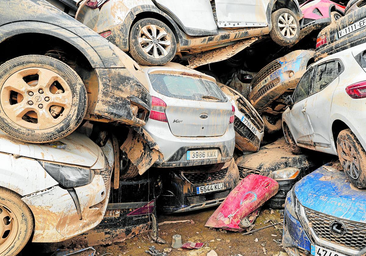 Imagen principal - Coches amontonados, lucha contra el frío y el lío para pedir las ayudas.