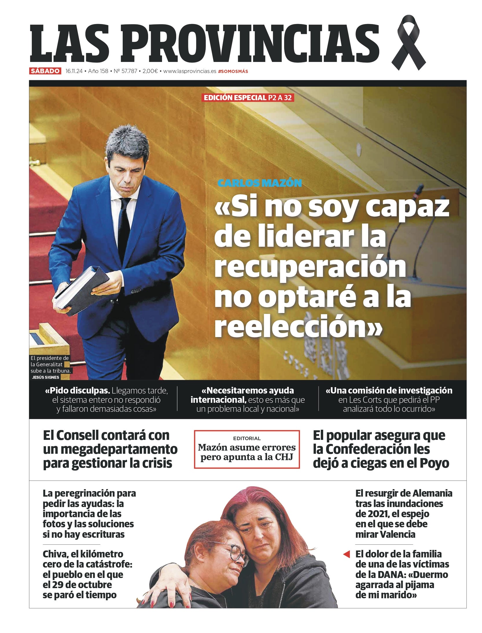 Portada de LAS PROVINCIAS publicada el 16 de noviembre de 2024