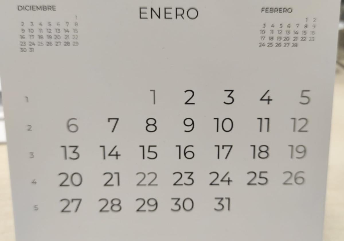 Calendario laboral de enero de 2025 en Valencia.