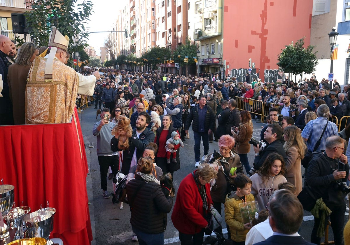 Bendición de animales celebrada el pasado año en la calle Sagunto de Valencia.