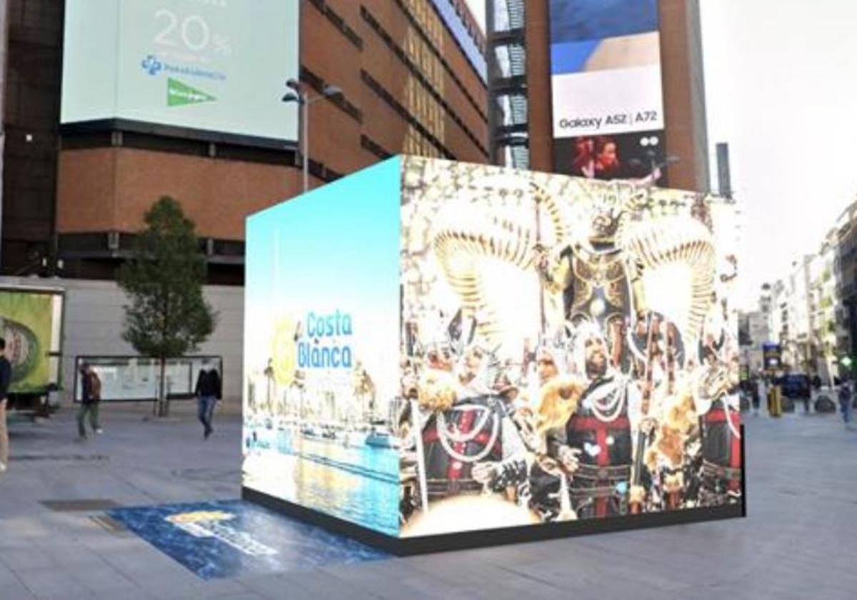 Cubo en la plaza Callao.