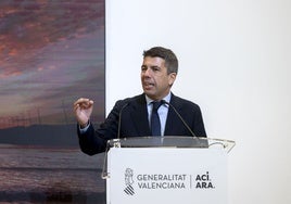 El presidente de la Generalitat, Carlos Mazón, interviene durante un acto institucional en Fitur.