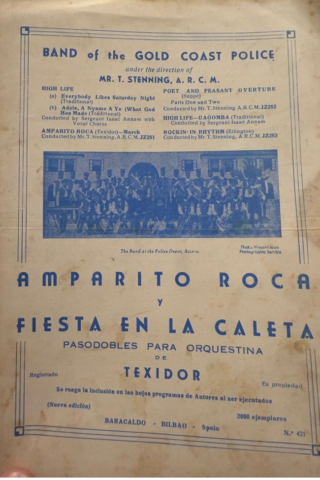 Programa de un concierto en Londres con el pasodoble 'mparito Roca'.