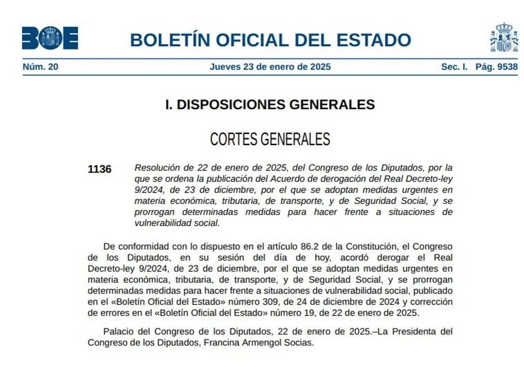 PP, Vox y Junts derogan el decreto de subida de pensiones y las ayudas al transporte y dana.