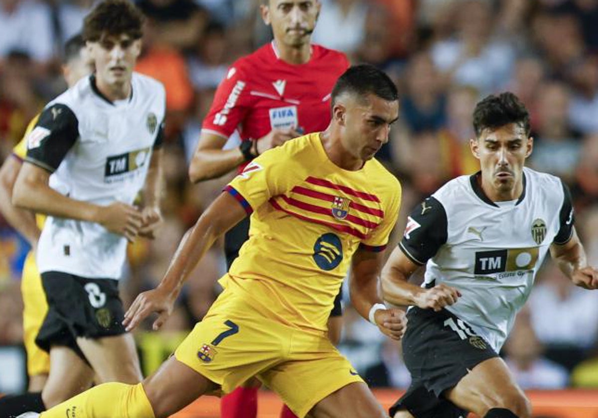 Ferran Torres, durante el encuentro de la primera jornada de LaLiga en Mestalla.