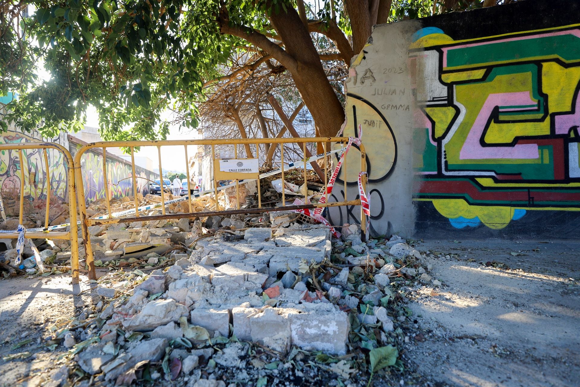 Fotos | Cae un muro en el degradado entorno del Museo de Bellas Artes