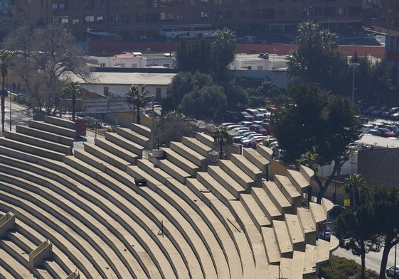 Detalle de los pétalos de hormigón de la estructura del Nou Mestalla, donde en sus filas inferiores se colocarán asientos.