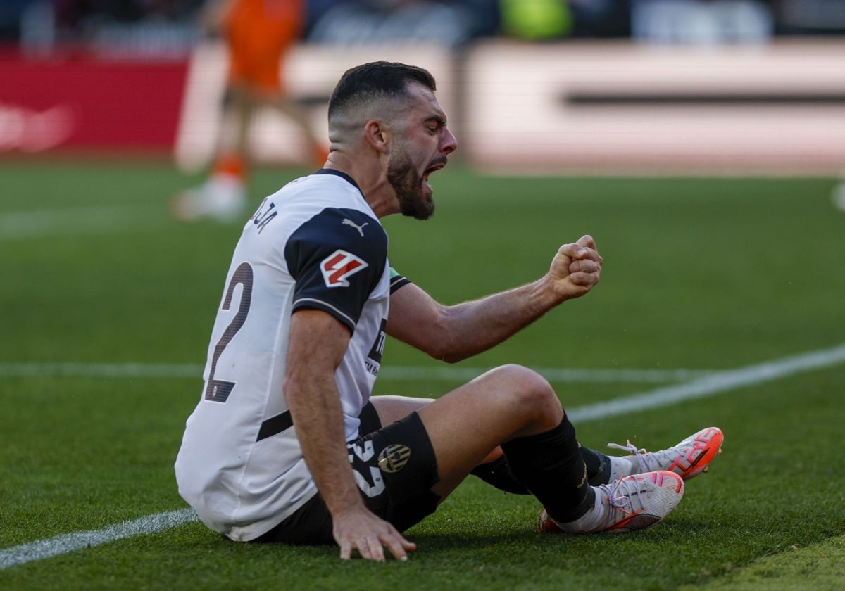 Luis Rioja, tras su gol ante el Celta en Mestalla.