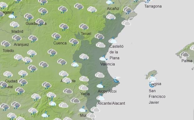 Mapa de lluvias previsto para el sábado.