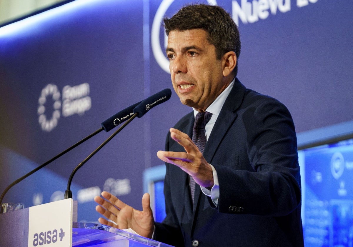 Carlos Mazón, durante un desayuno informativo organizado en Madrid.