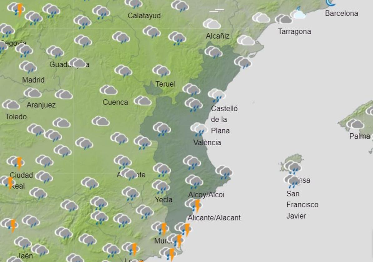 Mapa previsto para el sábado.