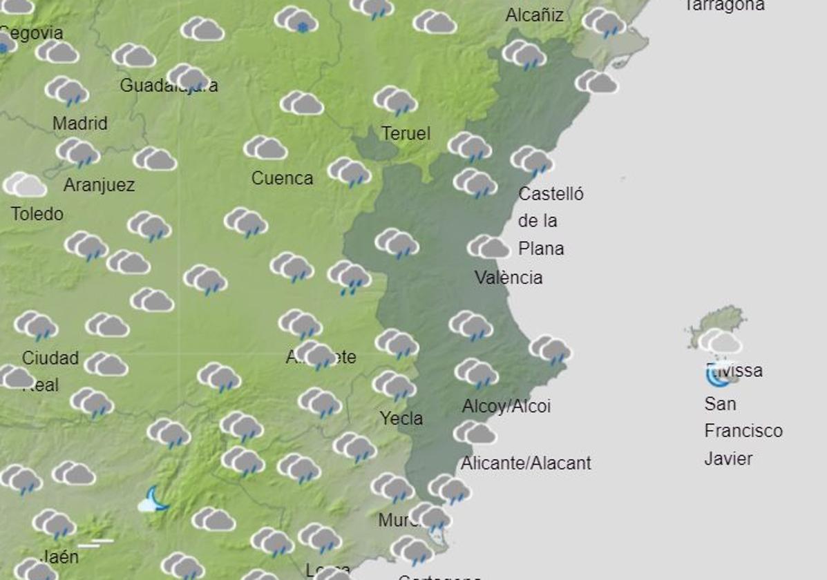 Mapa previsto para el domingo.