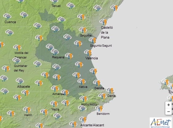 Previsión de lluvias para el jueves.