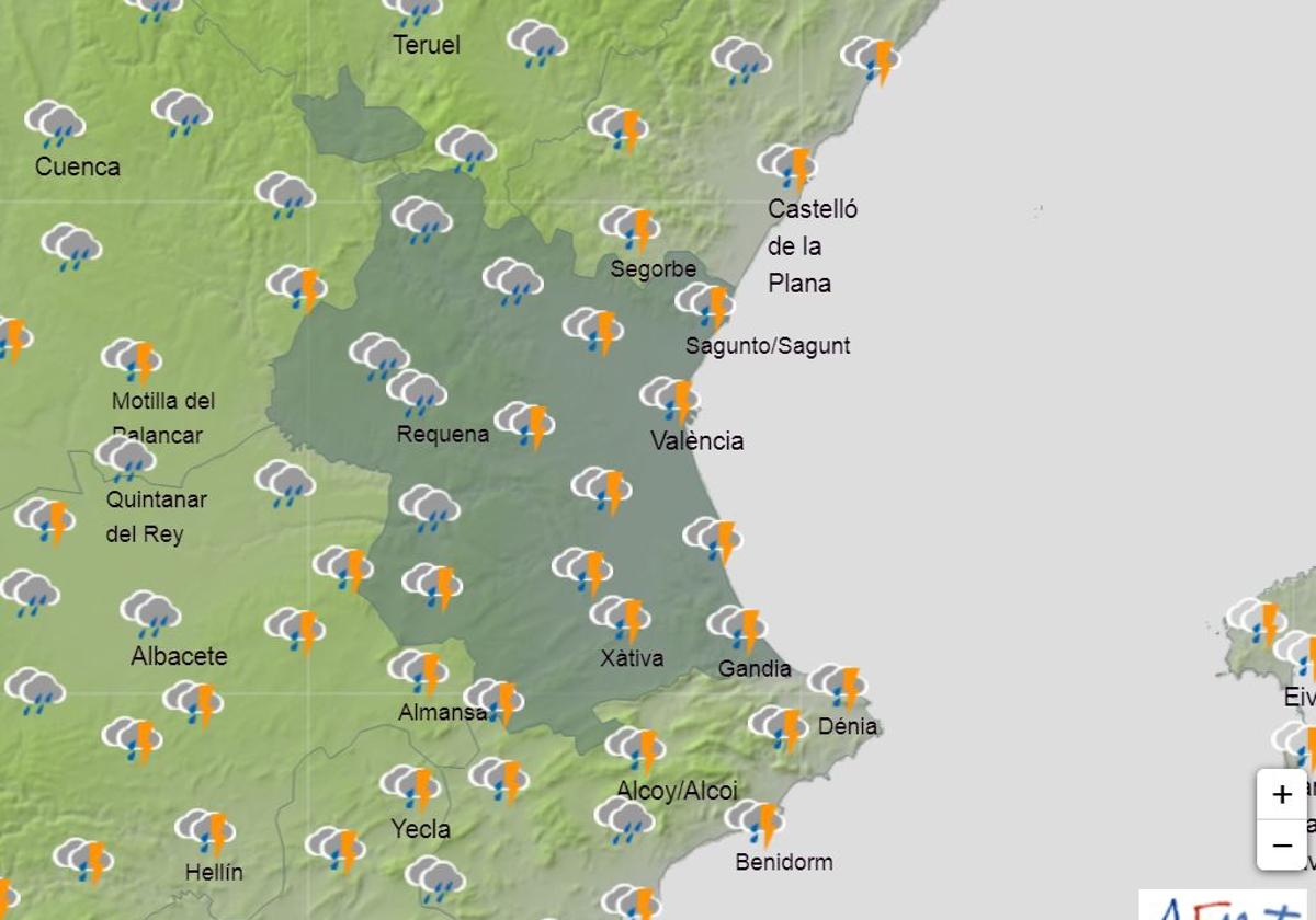 Previsión de lluvias para el jueves.