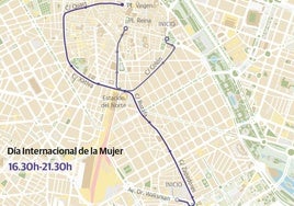 Recorrido de la manifestación por el 8-M de este sábado en Valencia.