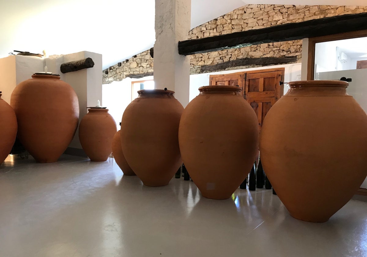 Tinas de barro cocido para la crianza de los vinos.