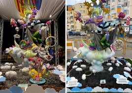 Antes y después de la falla con el ninot robado.
