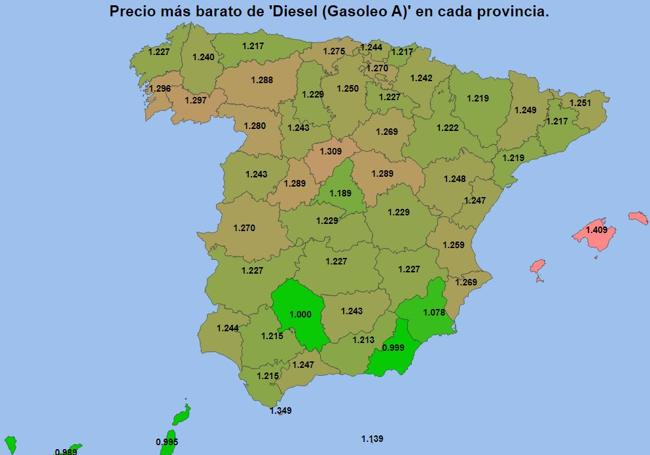 Precios más baratos del diésel el 20 de marzo de 2025.