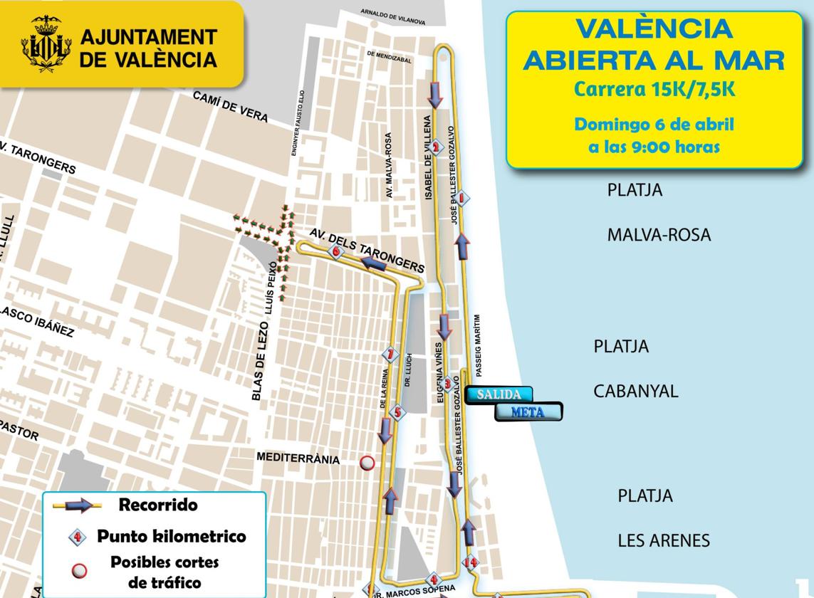 Horario, recorrido y desvíos de la EMT y Metrovalencia este domingo con motivo de la 7,5k y 15k Valencia Abierta al Mar