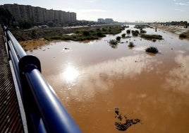 El nuevo cauce, con más agua de lo normal por las fuertes lluvias.